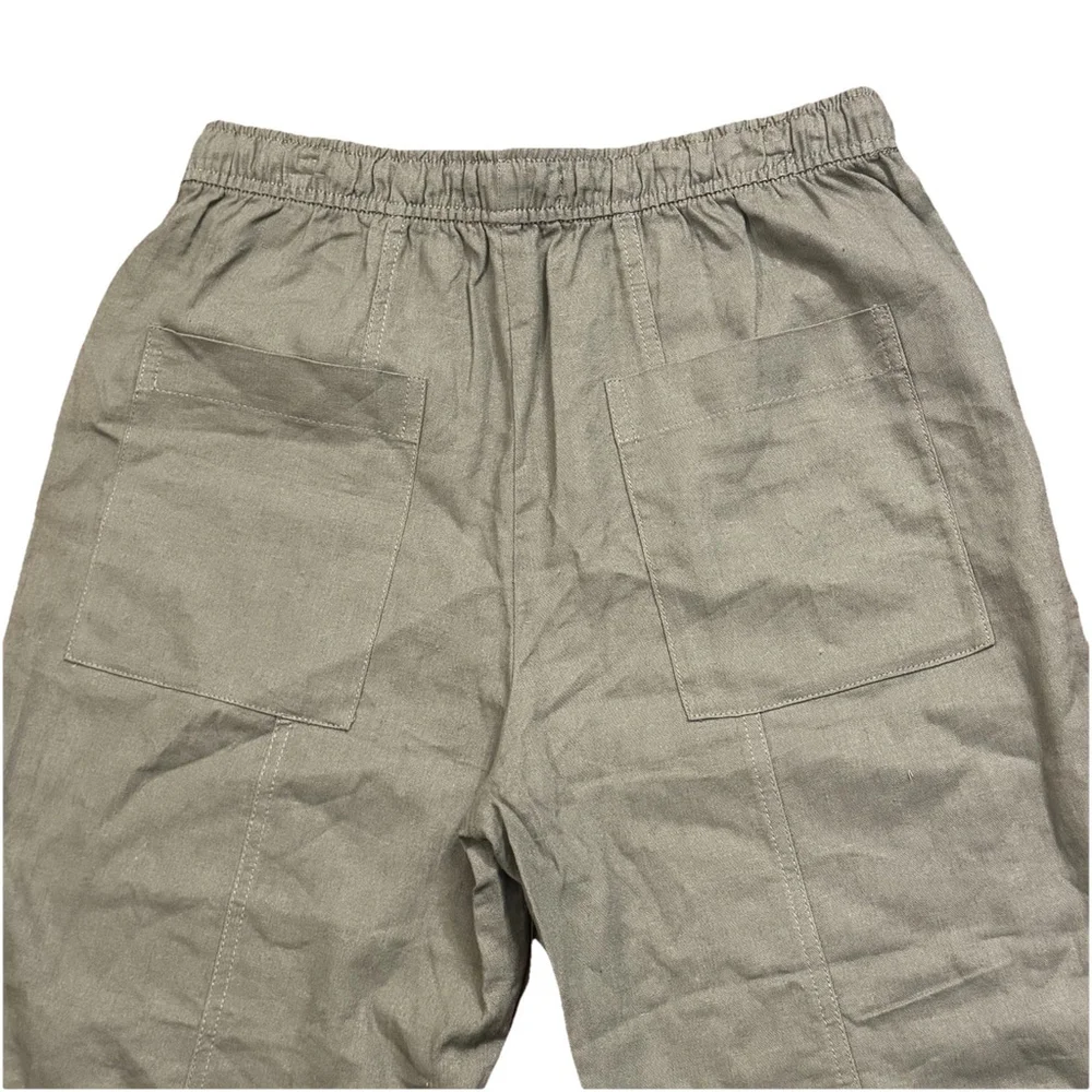 NWT Zara Linen Blend Cargo Pants Size:L Pockets Pull On women Olive Lightweight